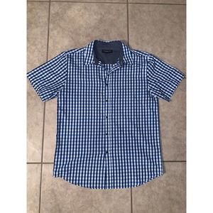 London Fog Mens Navy Checkered Button Front Shirt